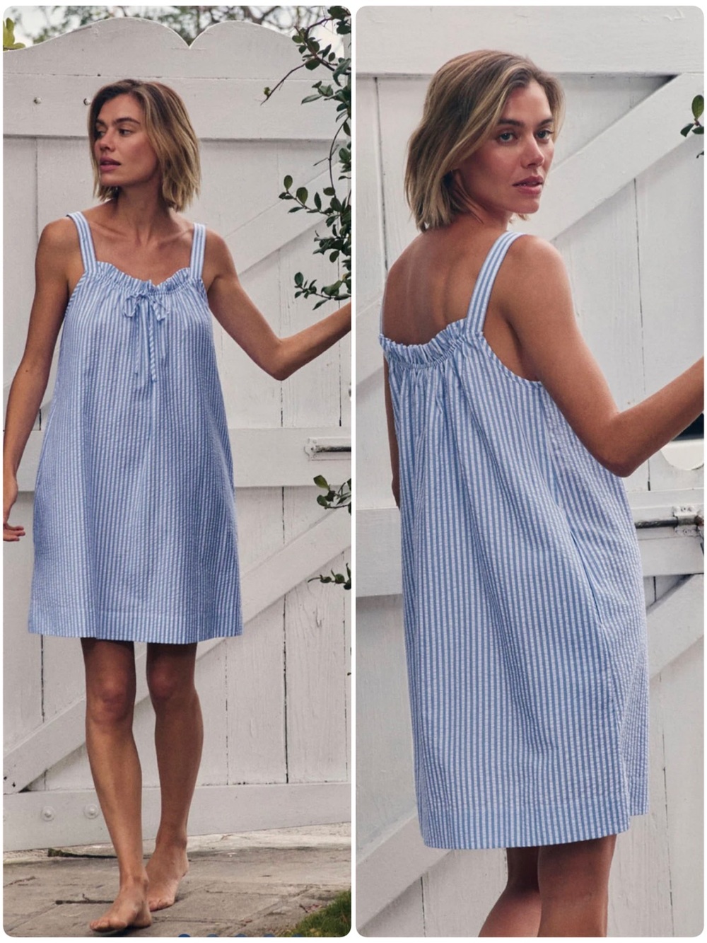 LAKE Alice Nightgown in Blue Seersucker Stripe Size XL